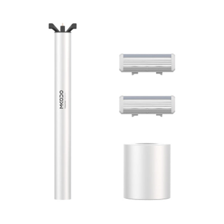 MKODO multi-shock razor with two cartridge blades and silver cylindrical handle