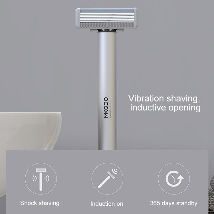 MKODO multi-shock razor handle with silver cartridge head on stand