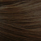 Close-up of long straight wig hair strands in warm brown