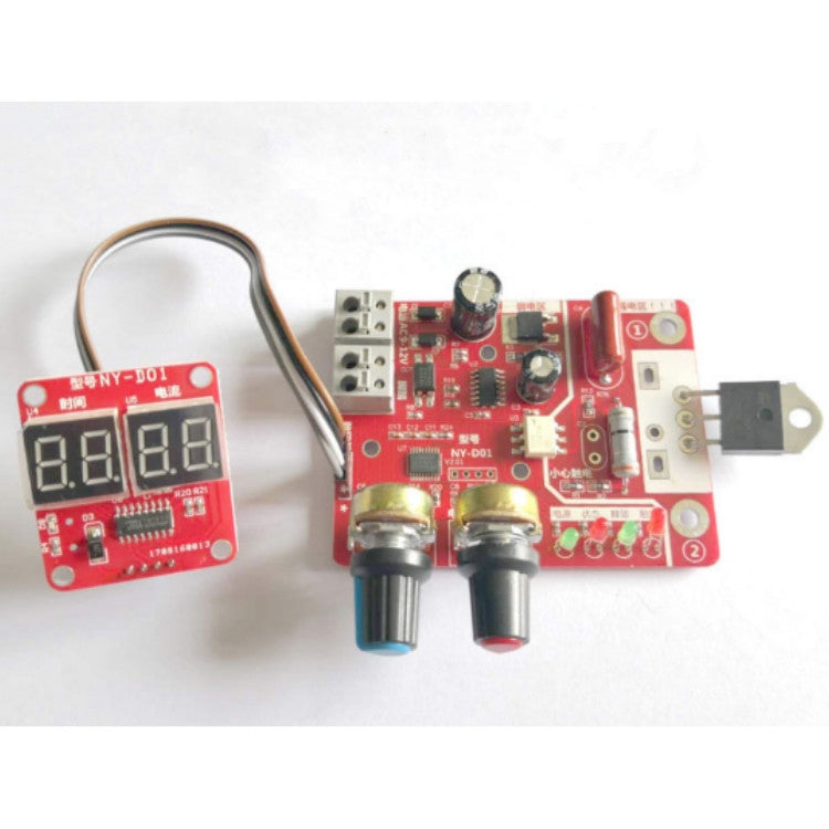Spot welding machine control board with separate digital readout module, ribbon wiring, two input sockets.