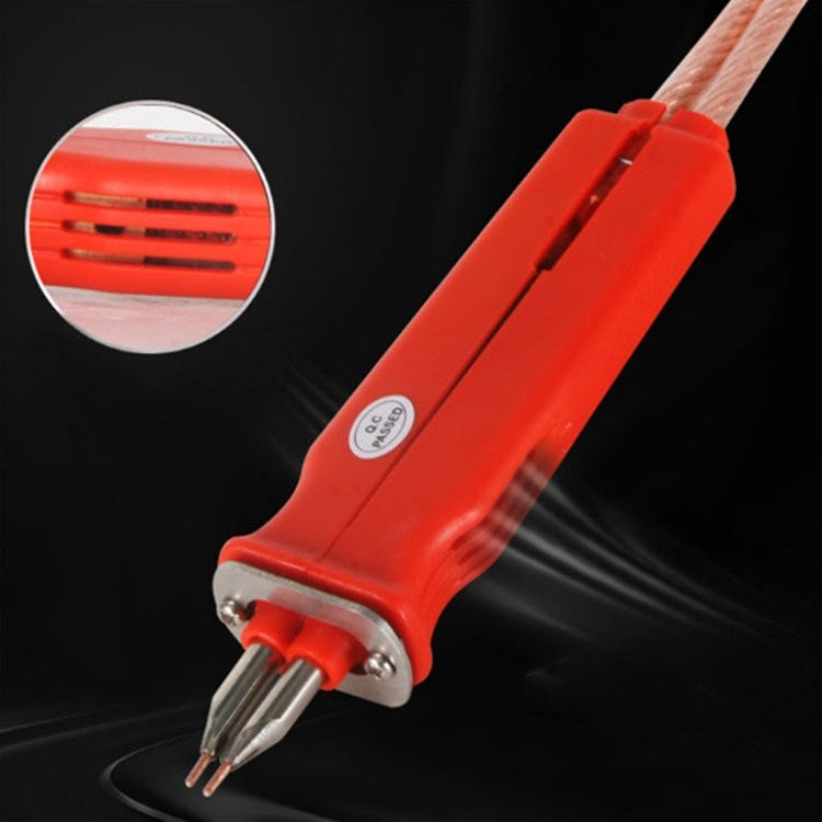 Red spot welding pen body with front metal electrodes and vented housing