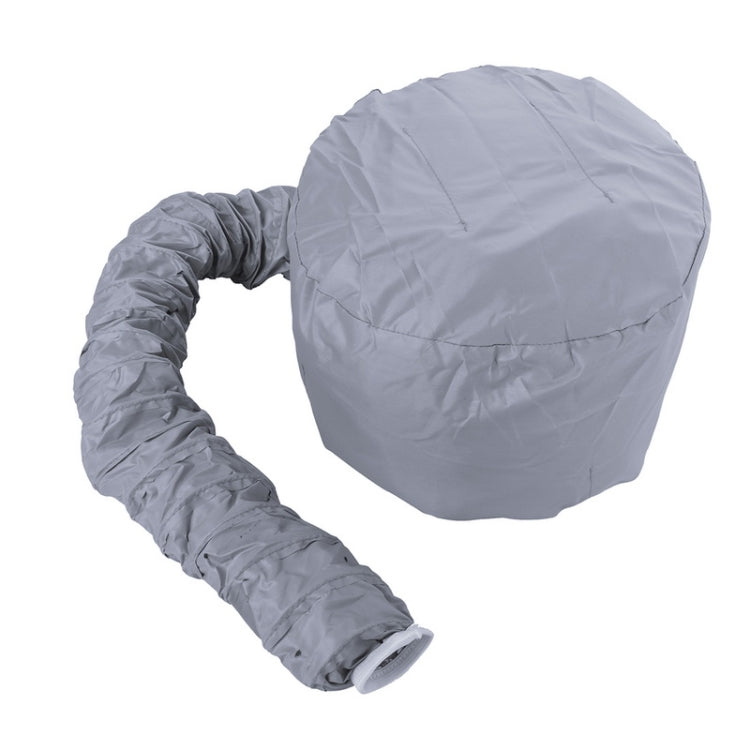 Light grey warm-air hair drying cap with long flexible diffuser tube and cuffed end