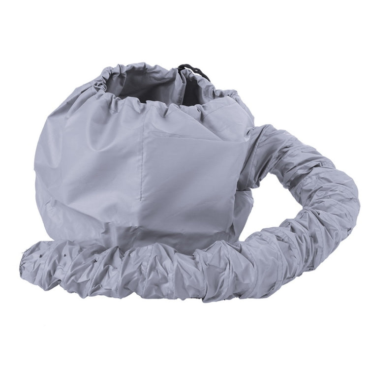Light grey hair drying cap with ruched edge and flexible diffuser tube