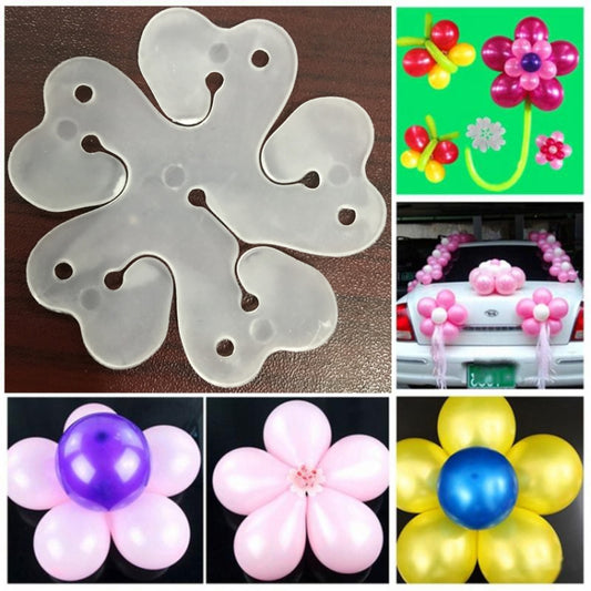 Plastic flower-shaped balloon clip, white five-petal design