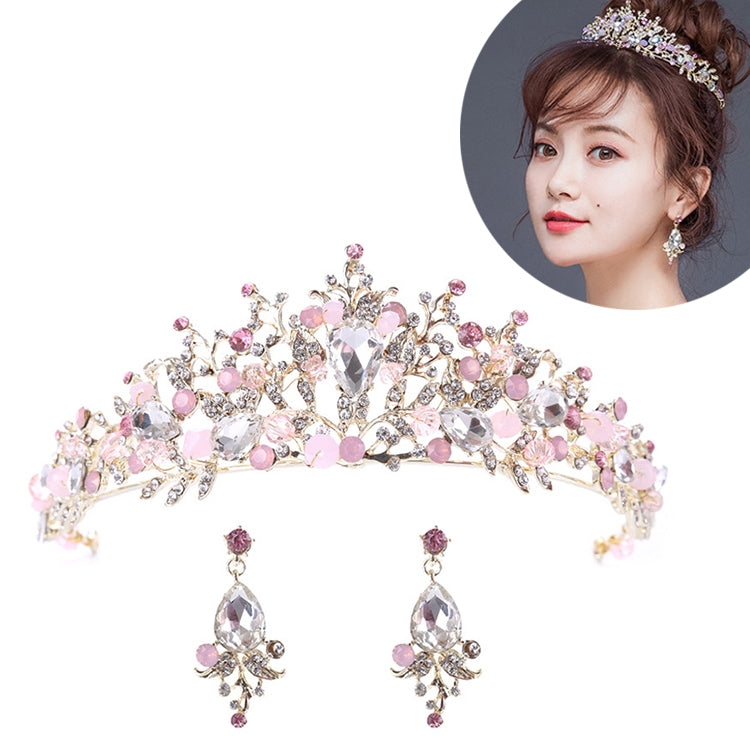 Pink crystal bridal tiara with matching drop earrings