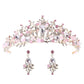 Pink jeweled tiara crown with teardrop crystal drop earrings