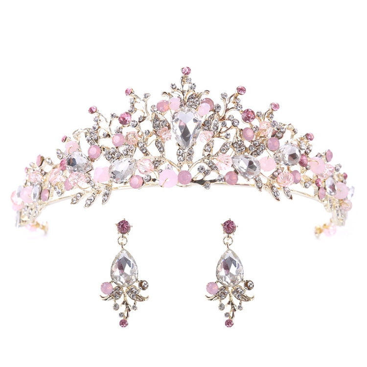 Pink jeweled tiara crown with teardrop crystal drop earrings