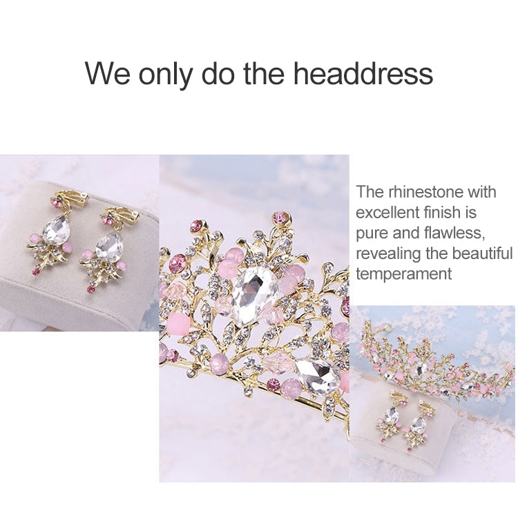 Pink crystal tiara detail with dangling clear earrings