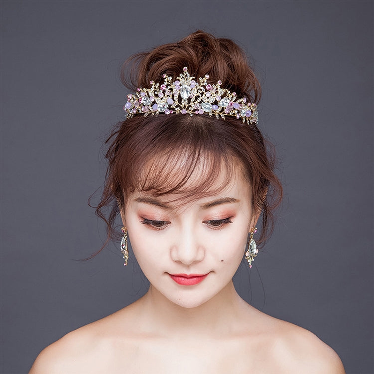 Pink crystal crown tiara with dangling drop earrings
