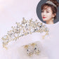 Gold-toned crystal bridal tiara with matching dangling earrings