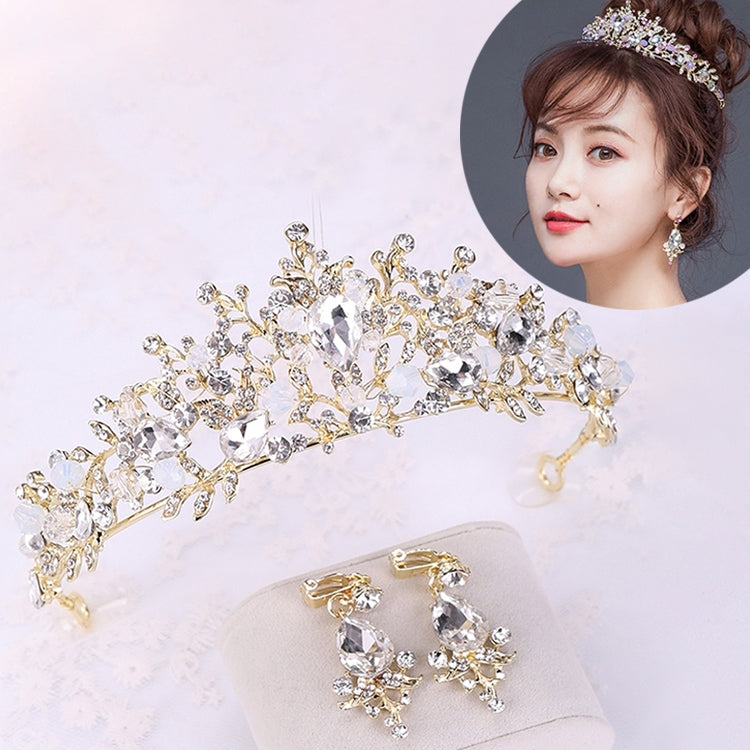Gold-toned crystal bridal tiara with matching dangling earrings