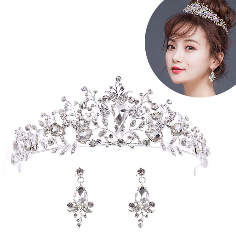 White/silver crystal bridal tiara with matching drop earrings