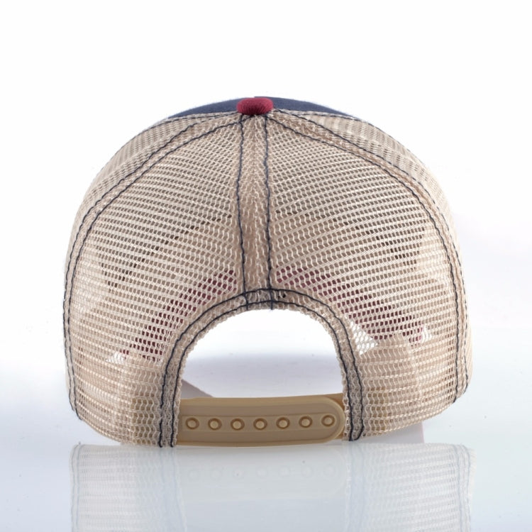 Beige mesh baseball cap with adjustable back strap and fabric dome top