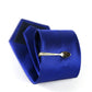 Gold spoon tie clip on blue striped necktie, shown with gift box