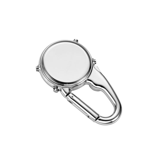 Stainless steel hook watch with round blank face and karabiner-style clip