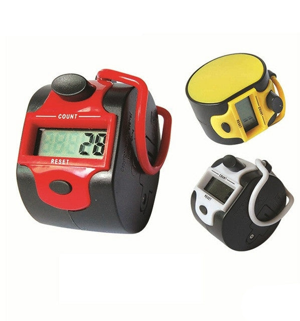 Red and black manual press electronic counter with LCD count display and reset button