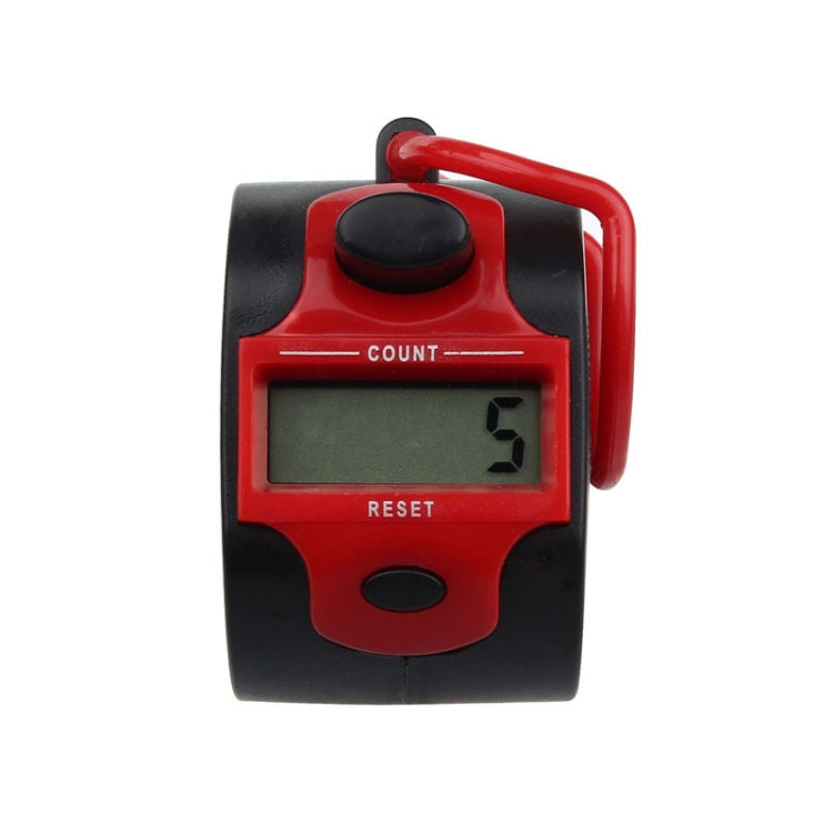 Red manual press electronic counter with large LCD window showing a single-digit count