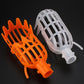 Orange and white plastic fruit picking cages with long handles, two pack