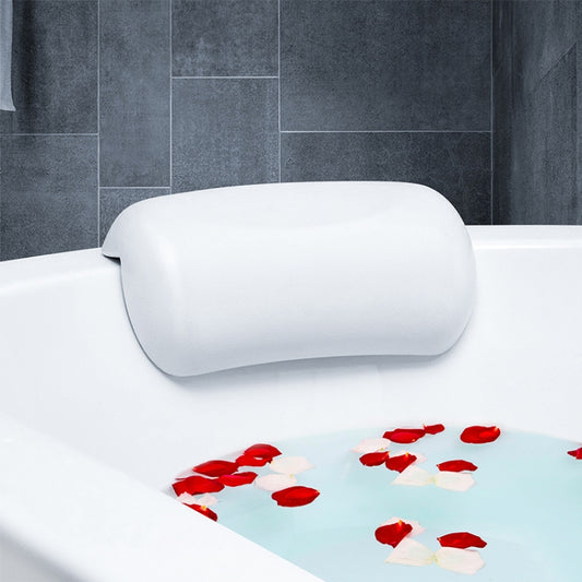White contoured massage bathtub pillow with curved head support