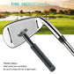 Golf wedge head sharpening tool with silver-and-black head and textured handle grip
