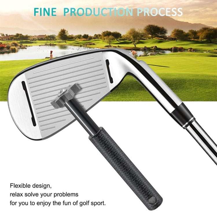 Golf wedge head sharpening tool with silver-and-black head and textured handle grip