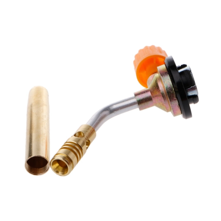 Butane gas flame igniter burner with curved silver tube and two beige brass outlets