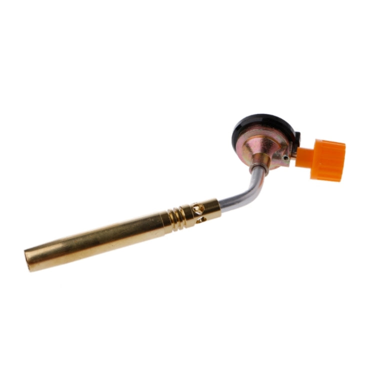 Butane gas flame igniter burner with brass handle, black head, and orange knob
