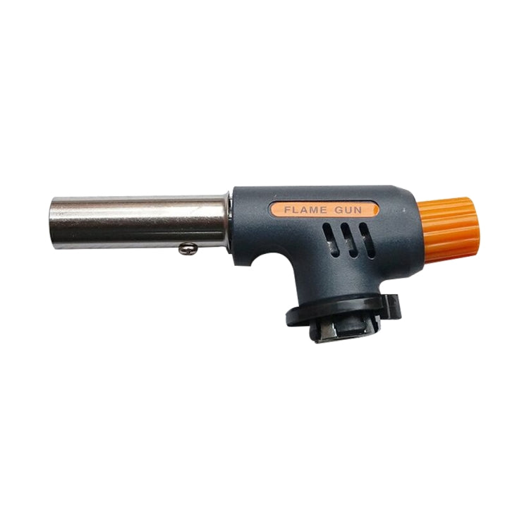 Butane flame gun torch with automatic ignition, black handle and orange ribbed grip