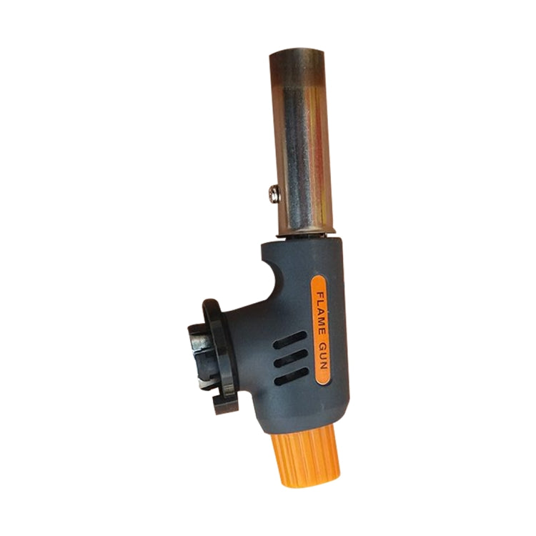 Butane flame gun torch, vertical barrel with orange ribbed fuel cap and safety trigger