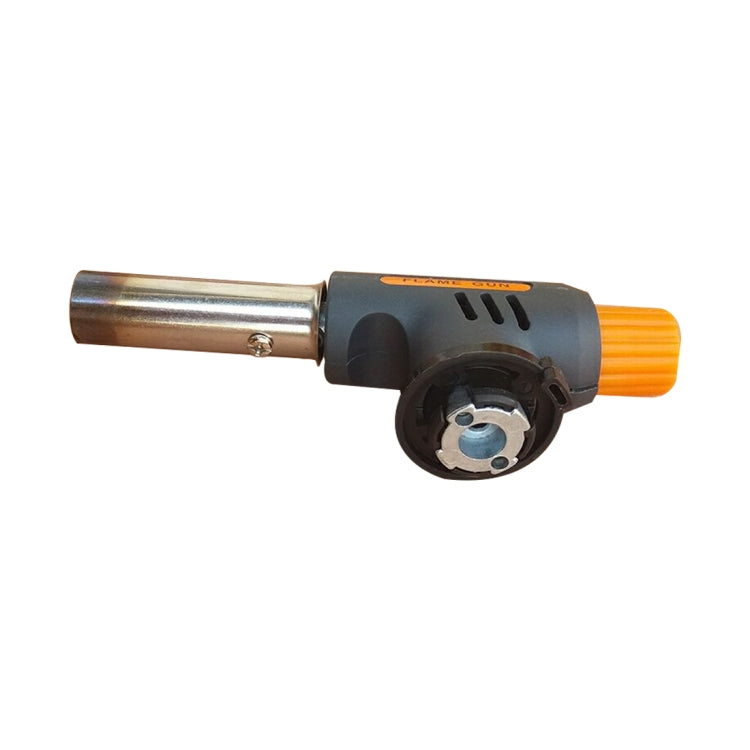 Butane flame gun torch with chrome nozzle, black body, orange ribbed fuel tank