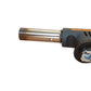 Chrome nozzle tip of butane flame gun torch on black-and-orange handle