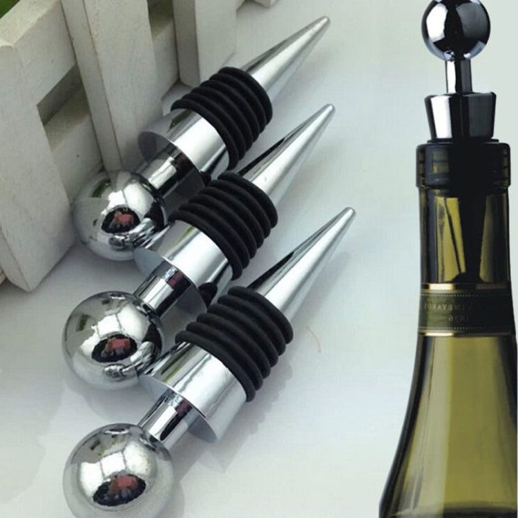 Two chrome wine bottle stoppers with black ribbed rubber and pointed tapered ends