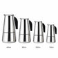 Stainless steel moka coffee maker in multiple sizes, black handle