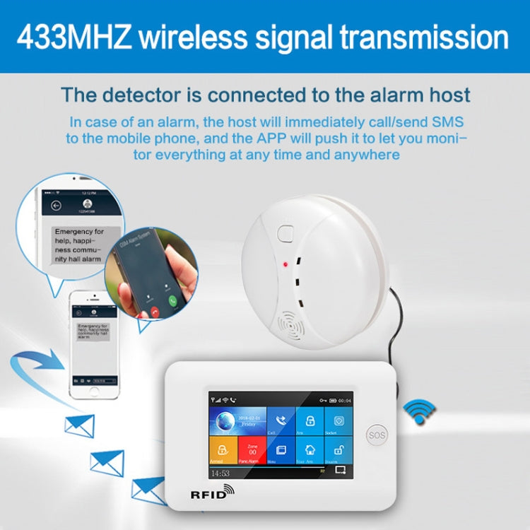 White wireless smoke detector with matching alarm base station