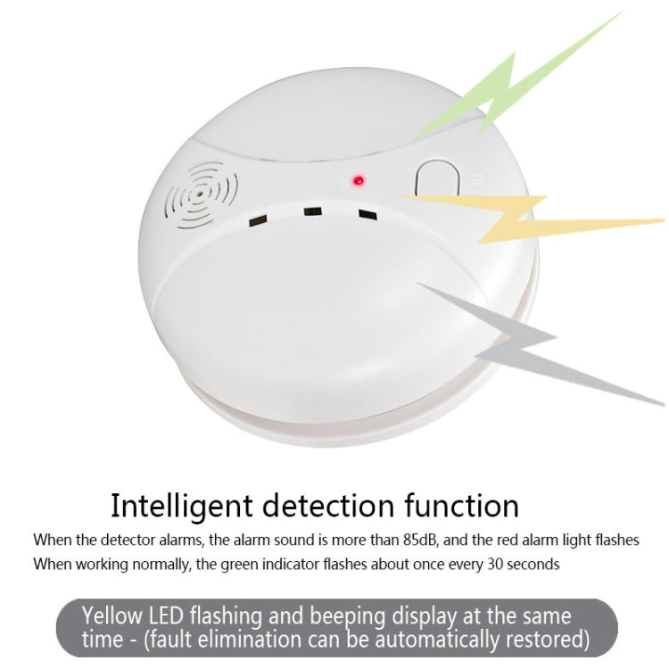 White smoke detector angled view with red indicator light and speaker grille