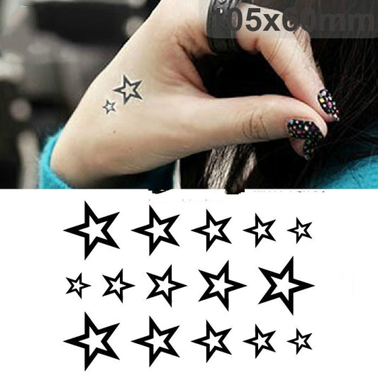 Waterproof temporary tattoo sticker set with black stars shown on forearm