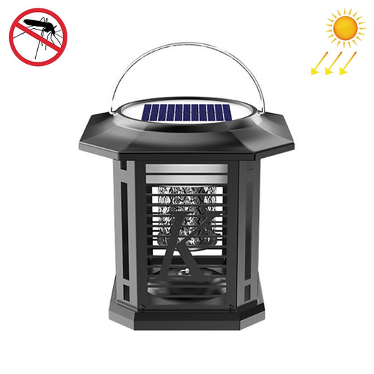 Black solar mosquito lantern lamp with arched handle and blue solar panel on top