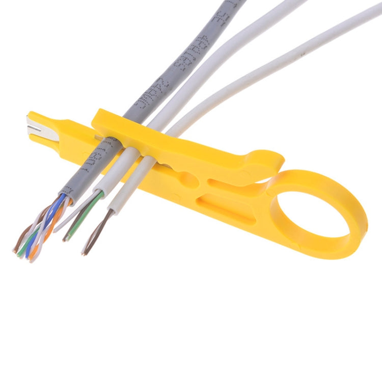 Yellow mini cable cutter pliers with wire stripping grooves and loop handle