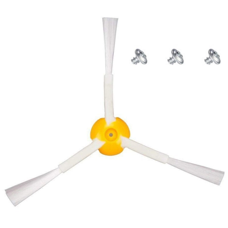 Three-arm side brush for robot vacuum, white bristles, yellow hub