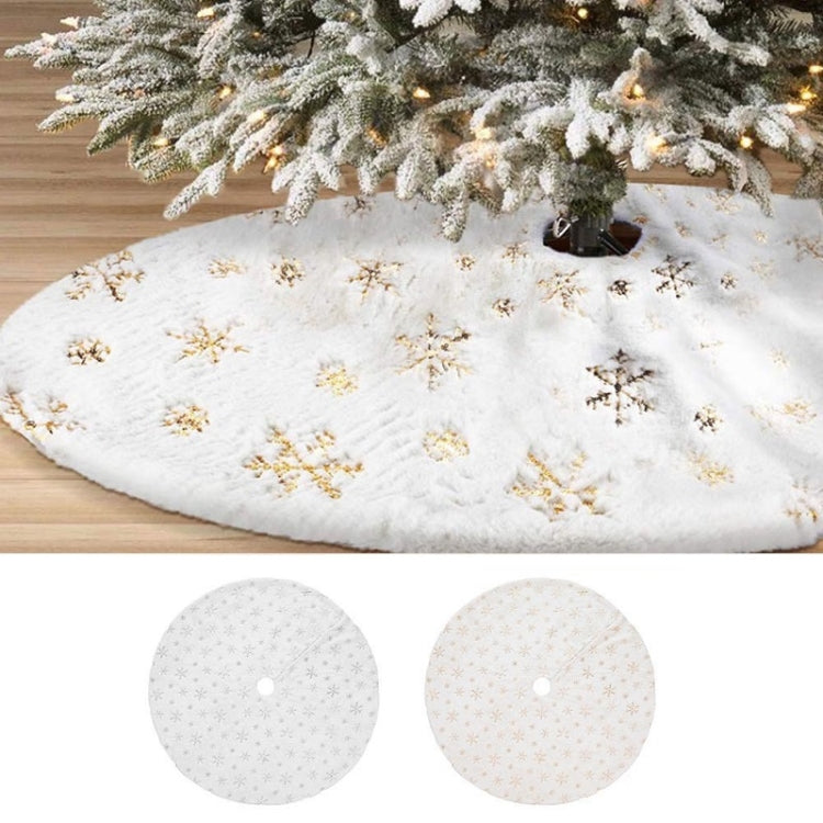 Plush tree skirt with gold snowflake sequin embroidery for tree stand base