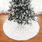 Plush tree skirt with silver-toned snowflake sequin embroidery for tree base