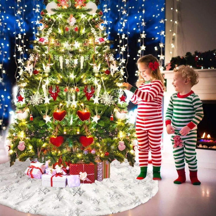 Plush decorative tree skirt with snowflake sequin embroidery for tree stand base