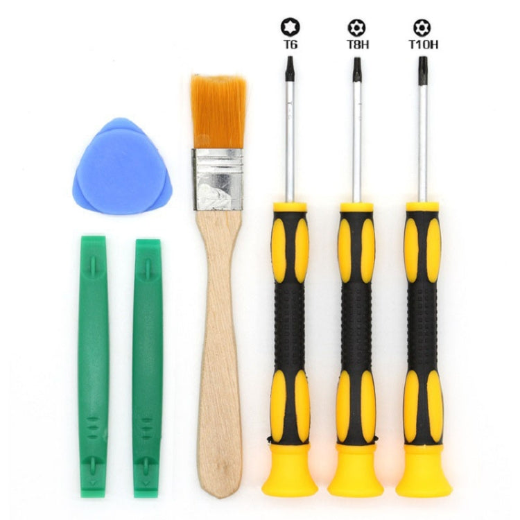 7-in-1 precision screwdriver set with flat brush, pick tools, and T6/T8/T10 bits