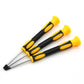 Precision screwdriver set with yellow-and-black handles and metal shafts, 3-piece