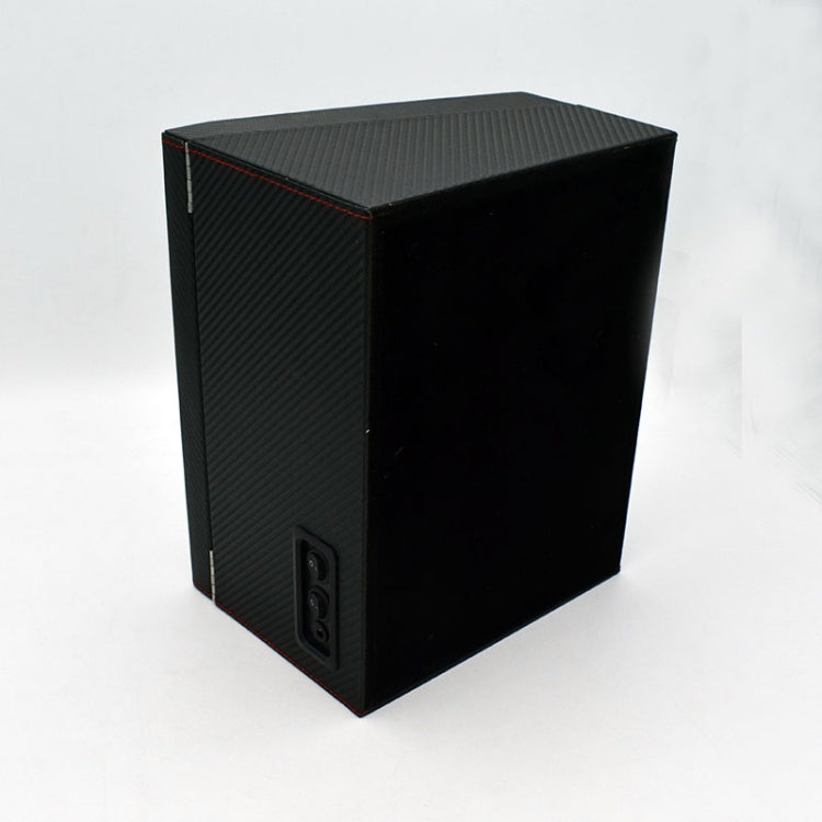 Black watch winder storage box with red-lined edges and side label