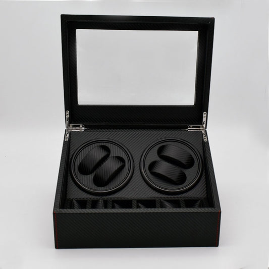Black watch winder storage box with open lid and two rotation cushions