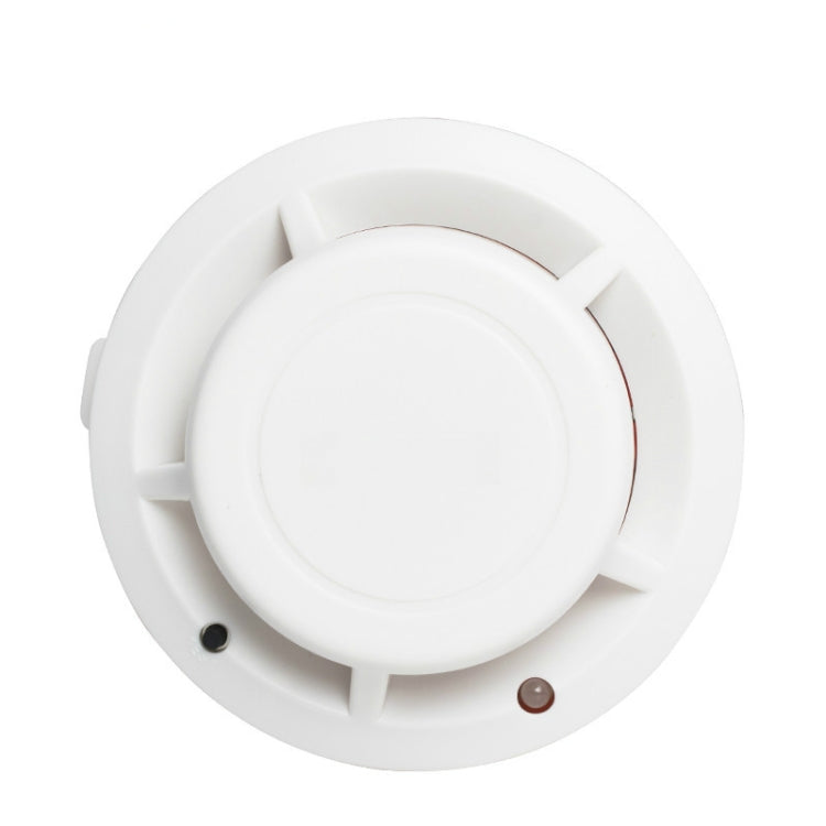White photoelectric smoke alarm detector with round cover and small indicator buttons