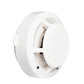 White photoelectric smoke detector with side cavity and mounting bracket detail