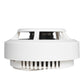 White photoelectric smoke detector with top vented grille and sensor openings