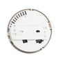 White photoelectric smoke detector base with exposed internal wiring and mounting slots